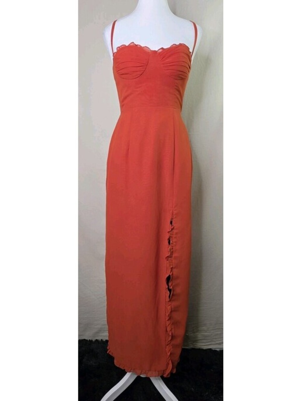 Barbie x Azazie Womens A0 Chiffon Maxi Dress Burnt Orange Lace Up Back Slit...